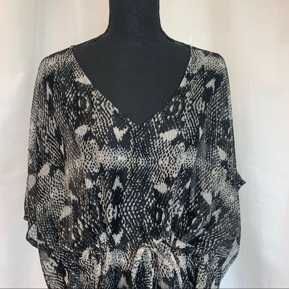 Sol & Mer animal snakeprint beach cover-up short sleeve chiffon drawstring 🔥 - Picture 5 of 10